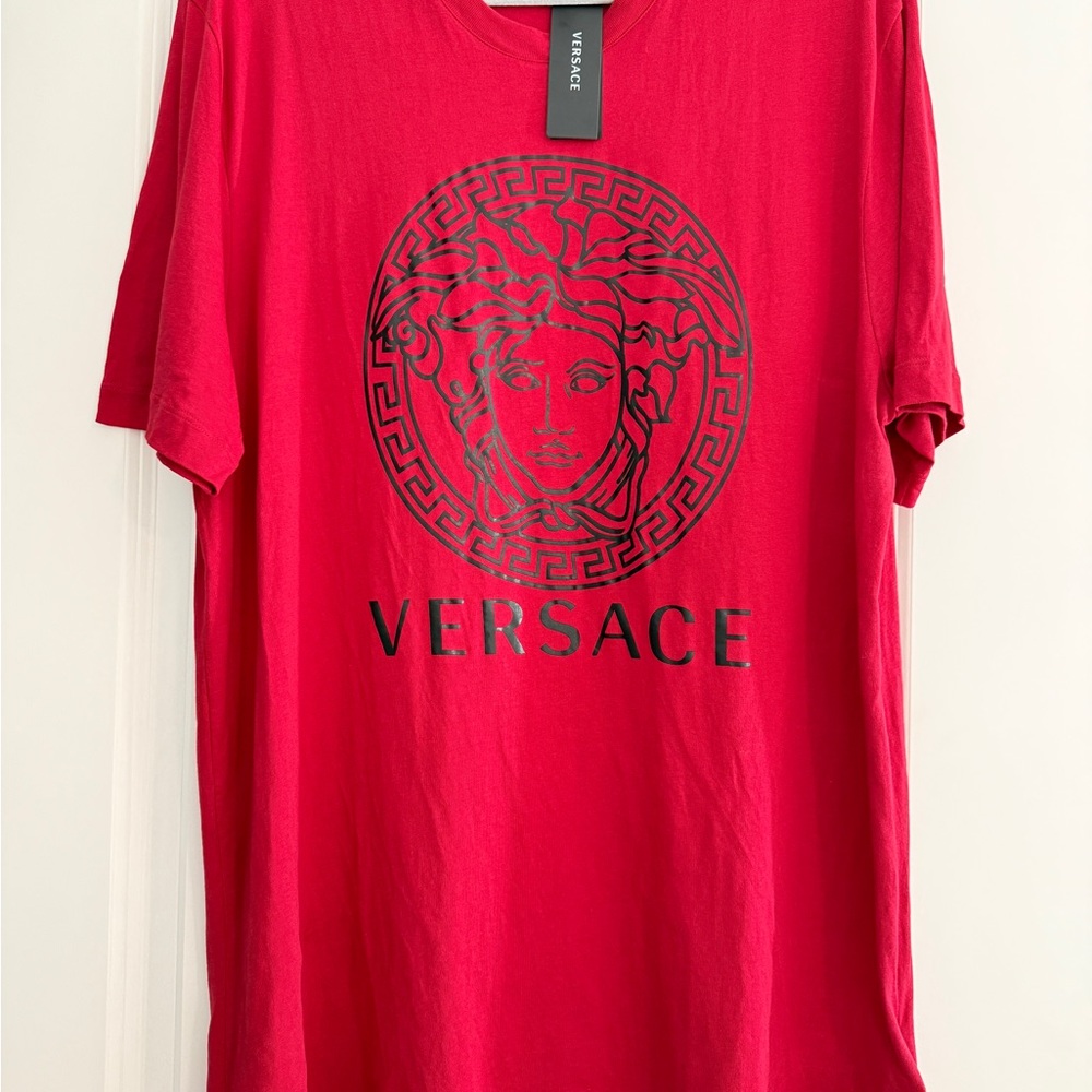 Versace Men's Red & Black Medusa Logo Print Short Sleeve T-Shirt US 4XL IT 58